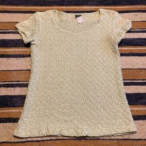 Vintage Y2K 90s Top Blouse Short Sleeve Crinkly Stretchy Light Green Pastel Med‎